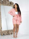 Stripe Print Long Shirt Shirt And Shorts 2 Piece Set HMS-5570