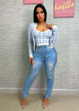 Plus Size Fashion Denim Holes Bandage Jeans LX-5530