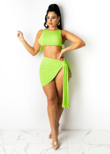 Fashion Sexy Tie Tank Top Skirt Two Piece Set AWN-AN1013