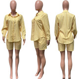 Stripe Print Long Shirt Shirt And Shorts 2 Piece Set HMS-5570