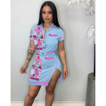 Short Sleeve Print Tops And Skirts Two Piece Set IV-8398