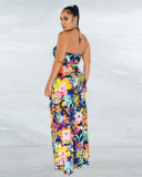 Wrap Chest Halter Print Wide Leg Jumpsuit ME-8324