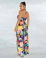 Wrap Chest Halter Print Wide Leg Jumpsuit ME-8324