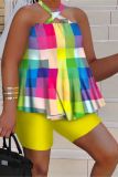 Plus Size Sexy Print Halter Loose Two Piece Shorts Set  NY-10445