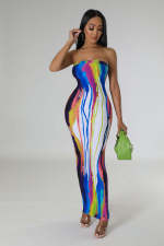 Printed Wrap Chest Nightclub Long Dress TE-4624