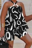 Plus Size Sexy Print Halter Loose Two Piece Shorts Set  NY-10445