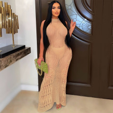 Casual Sexy Sleeveless Knitted Perspective Maxi Dress MDF-5366