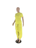 Solid Color Short Sleeve Loose Pant Two Piece Set ZDF-31280