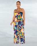 Wrap Chest Halter Print Wide Leg Jumpsuit ME-8324
