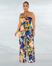 Wrap Chest Halter Print Wide Leg Jumpsuit ME-8324
