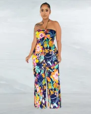Wrap Chest Halter Print Wide Leg Jumpsuit ME-8324
