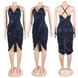 Plus Size Sexy Sequined Split Nightclub Dress NY-2667