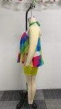 Plus Size Sexy Print Halter Loose Two Piece Shorts Set  NY-10445