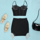 Hot Drill Sling Tassel Skirt 2 Piece Set  NY-2663