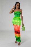 Printed Wrap Chest Nightclub Long Dress TE-4624