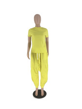 Solid Color Short Sleeve Loose Pant Two Piece Set ZDF-31280