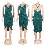 Plus Size Sexy Sequined Split Nightclub Dress NY-2667