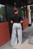 Printed Top Striped Loose Straight Wide Leg Pants Suit OLYF-6117