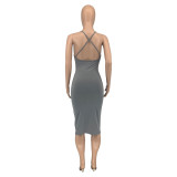 Casual Solid Summer Backless Midi Dress GLF-08167