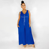Plus Size Hot Diamond Print Jumpsuit BDF-7050