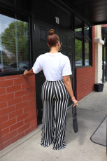 Printed Top Striped Loose Straight Wide Leg Pants Suit OLYF-6117