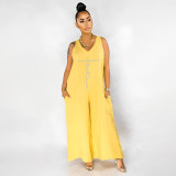 Plus Size Hot Diamond Print Jumpsuit BDF-7050