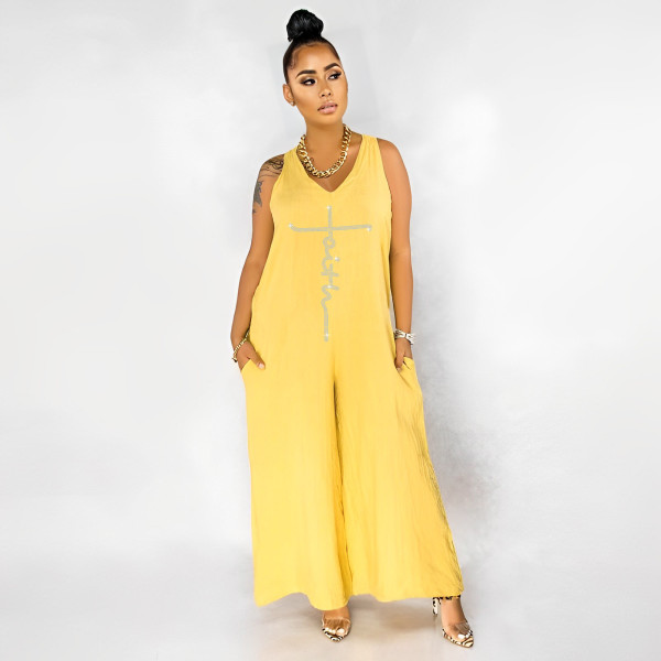 Plus Size Hot Diamond Print Jumpsuit BDF-7050