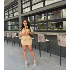 Short Sleeve Tie Up Crop Tops And Skirt Two Piece Set DDF-88201