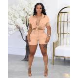 Solid Color Tie Up Shirt And Shorts Two Piece Set FOSF-8352