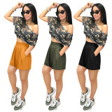 Plus Size Casual High-waisted Solid Color Short SH-390503