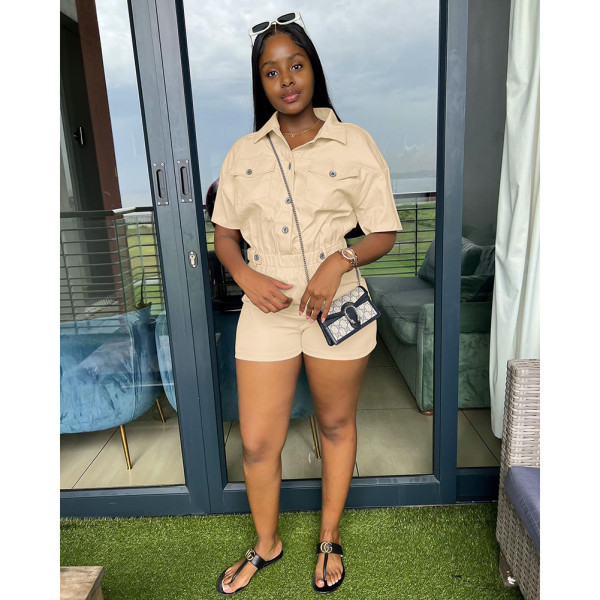 Short Sleeve Solid Slim Romper DDF-88202