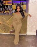 Solid Bat Sleeve Bow Tie Up Two Piece Set YMEF-8029