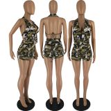 Fashion Halter Backless Camo Print Two Piece Set FOSF-8349