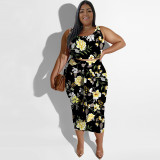 Plus Size Print Sleeveless Tie Up Two Piece Skirt Set NNWF-7817