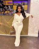 Solid Bat Sleeve Bow Tie Up Two Piece Set YMEF-8029