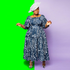 Plus Size Fashion Print Half Sleeve Big Swing Maxi Dress NNWF-3104