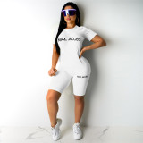 Letter Print Short Sleeve Shorts Slim 2 Piece Set QKYF-71355