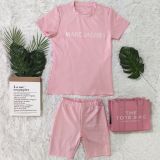 Letter Print Short Sleeve Shorts Slim 2 Piece Set QKYF-71355