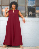 Plus Size Solid Color Wide Leg Jumpsuit WAF-77560