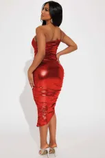 Fashion One Shoulder Backless Ruched Midi Dress YD-8720