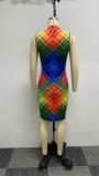 Plus Size Sexy Sleeveless Print Slim Midi Dress NY-10462
