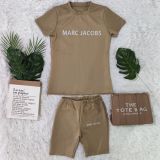 Letter Print Short Sleeve Shorts Slim 2 Piece Set QKYF-71355