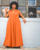 Plus Size Solid Color Wide Leg Jumpsuit WAF-77560