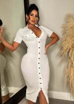 Solid Knits Single-breasted Button Midi Dress OSM-4390