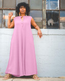Plus Size Solid Color Wide Leg Jumpsuit WAF-77560