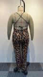 Plus Size Leopard Print Backless Bandage Jumpsuit NY-10456