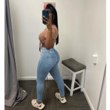 Solid Color Denim Holes Fashion Jeans GDYF-6906