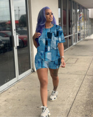 Casual Print Short Sleeve Shorts Two Piece Set SHD-9408