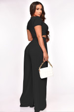 Solid Crop Tops And Wide Leg Pants Two Piece Set XMY-9411
