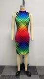 Plus Size Sexy Sleeveless Print Slim Midi Dress NY-10462